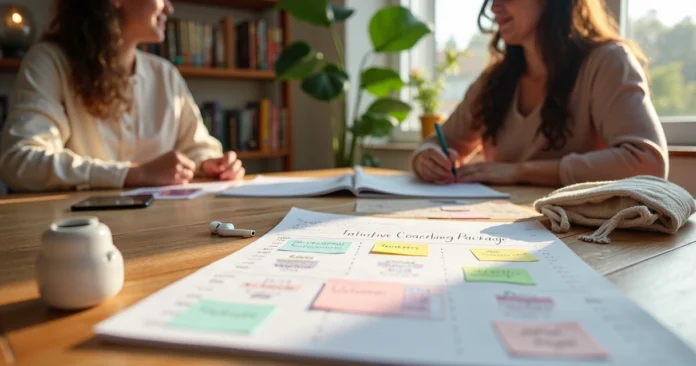 Intuitive coach and client planning tarot coaching package with vision board