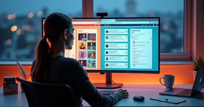 Tarot reader comparing two online tarot marketplace options on separate screens