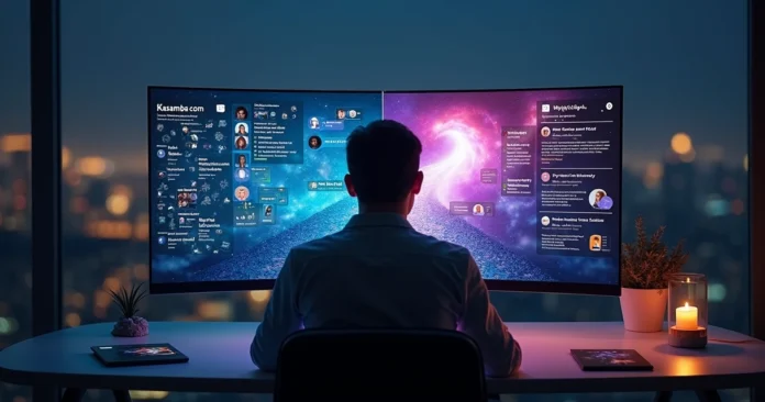 Seeker viewing two mystical digital pathways comparing spiritual reading platforms